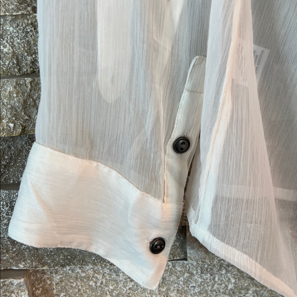 NEW- Sheer Cream Blouse with Black Buttons - Picture 7 of 8